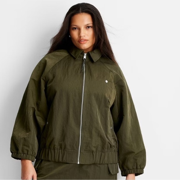 Future Collective Jackets & Blazers - Future Collective Bomber Jacket Medium Olive Green Zip Up Streetwear Athleisure